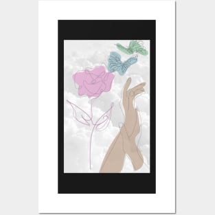 HANDS X BUTTERFLY FLOWER X MINIMAL Posters and Art